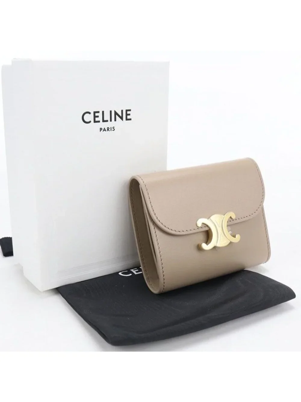 Celine Small Flap Wallet Triomphe Trifold Shiny Calfskin